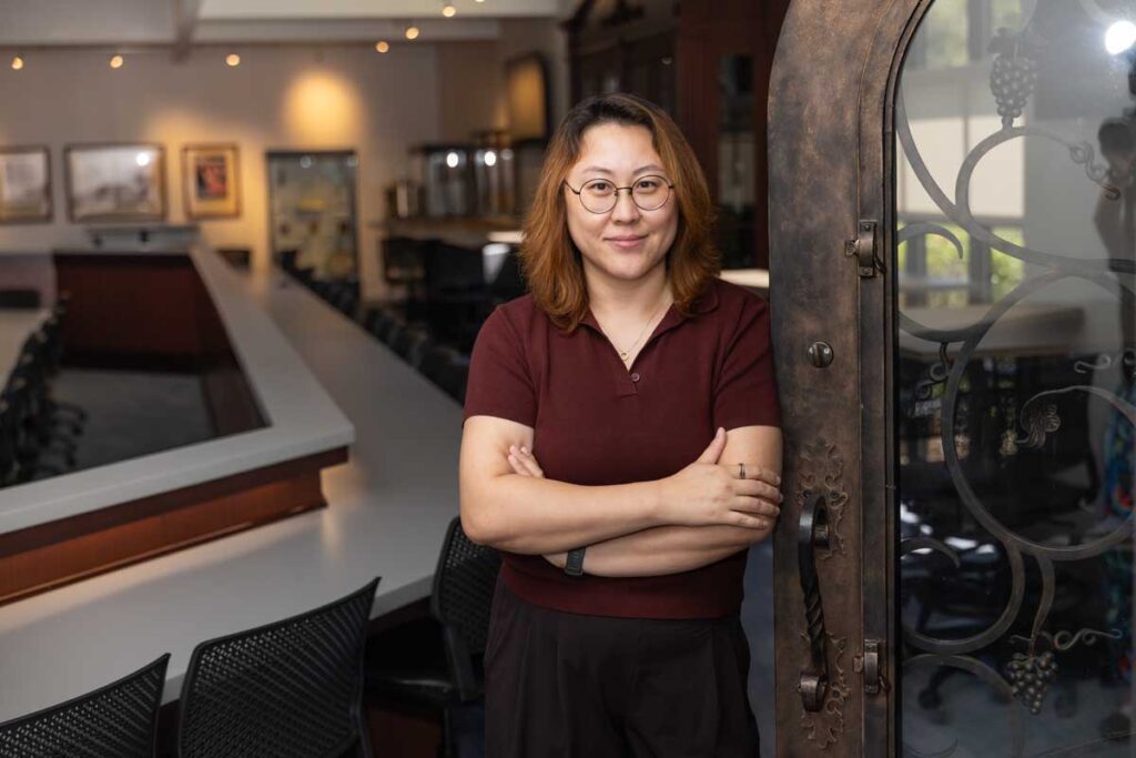 Dr. Forest Ma stands inside the Beer and Wine Lab at UCF’s Rosen College of Hospitality Management.